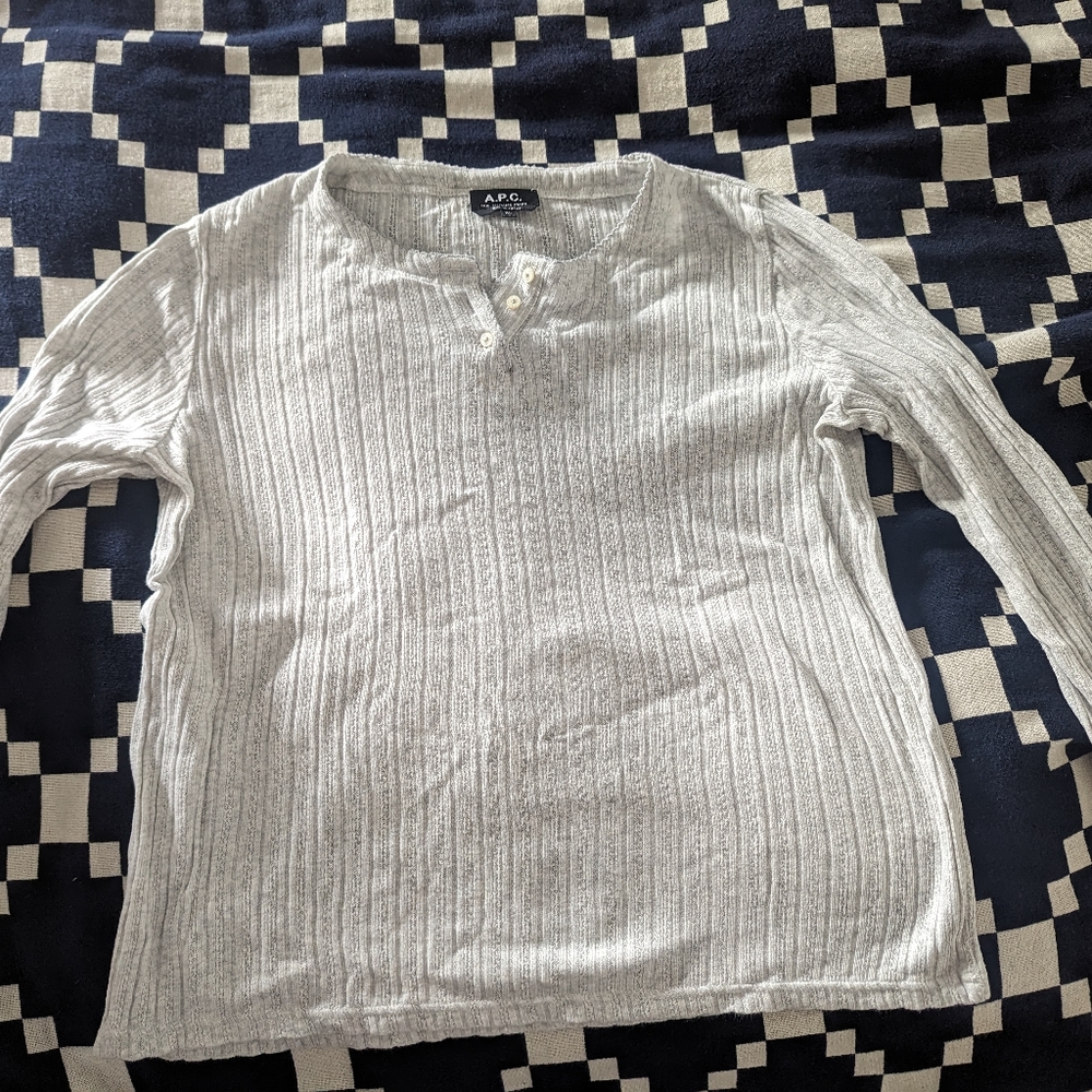 A.P.C. grey pointelle henley tee